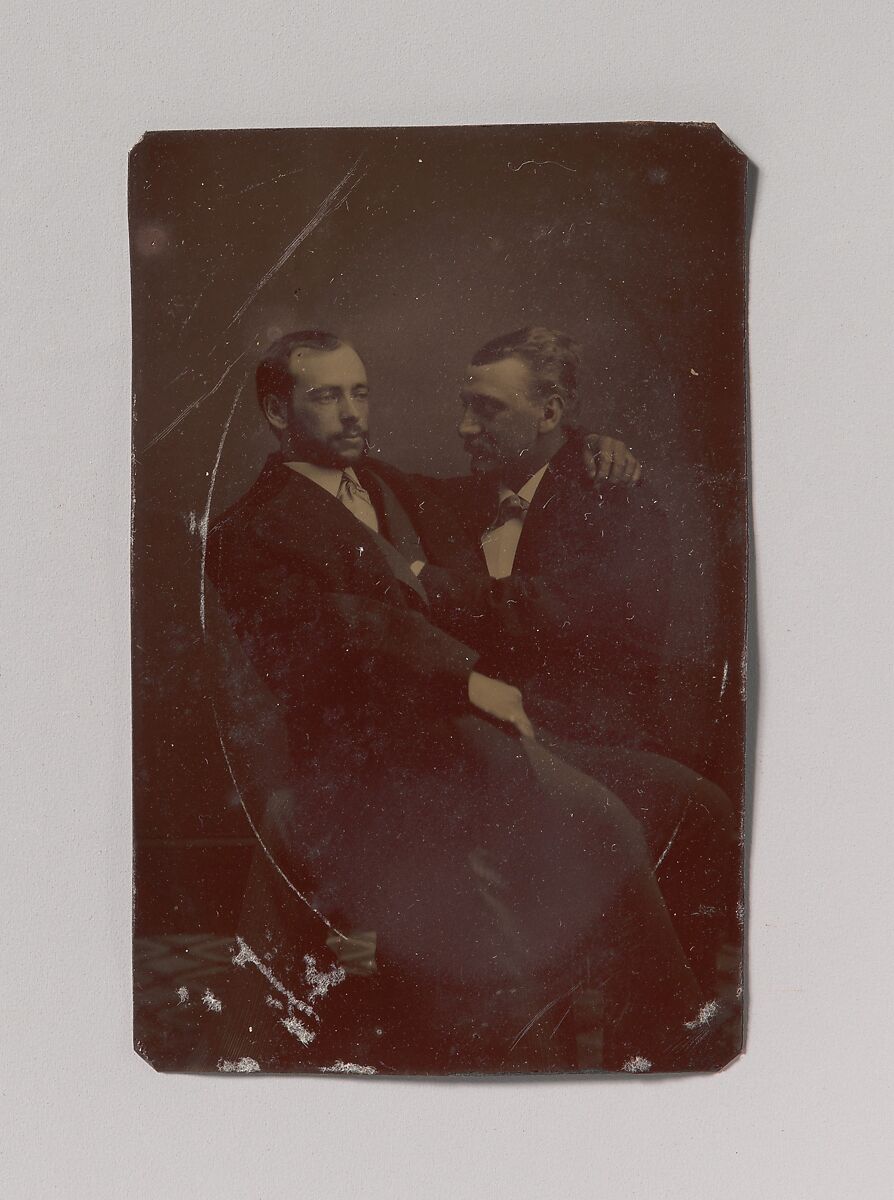 [Two Men Seated, One in the Other's Lap, with Their Hands in Suggestive Positions], Unknown (American), Tintype 