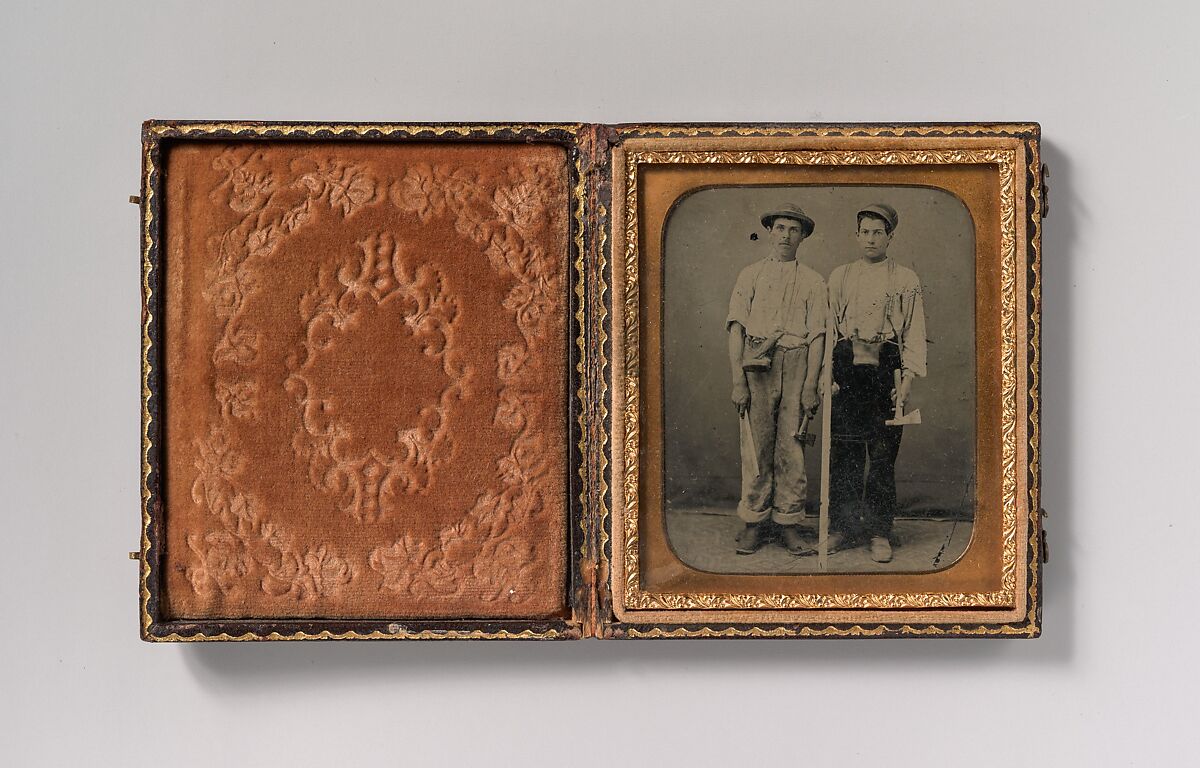 [Two Young Workmen with Hatchets], Unknown (American), Tintype 