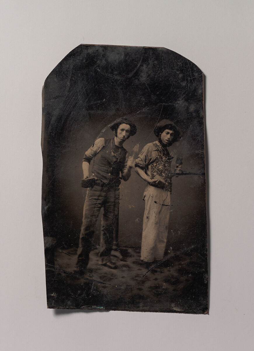 [Two Bricklayers Holding Bricks and Trowels], Unknown (American), Tintype 