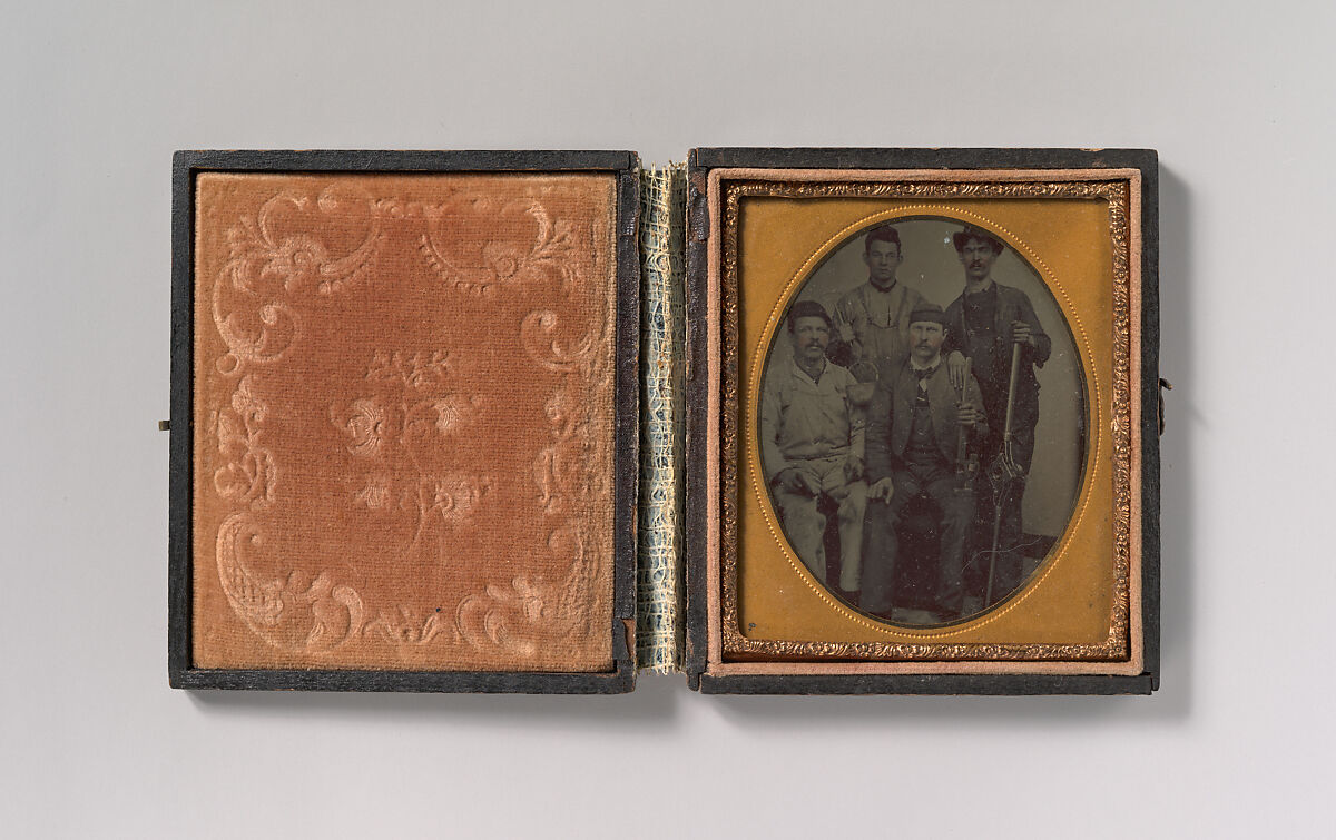 [Four Pipe Fitters with Tools], Unknown (American), Tintype with applied color 