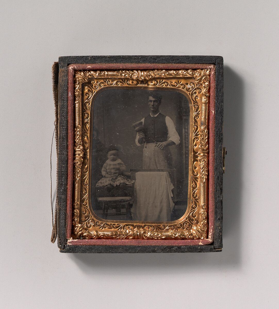 [Stonecutter with Child], Unknown (American), Tintype 