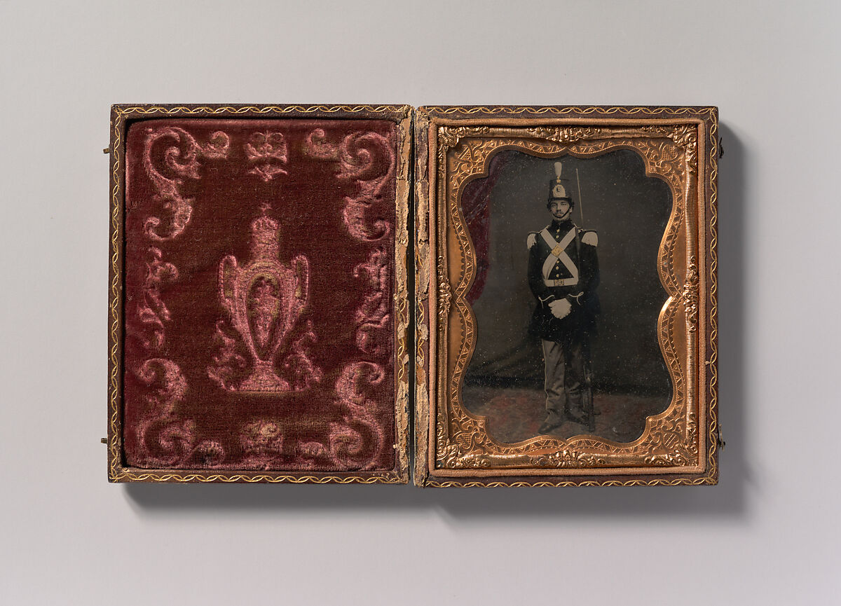 [Union Militia Soldier with Rifled Musket], Unknown (American), Ambrotype with applied color 