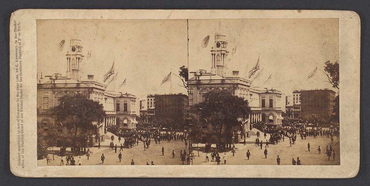 The Populace Begin to Gather in Front of the City Hall to Witness the Arrival of the Embassy on Their Visit to the Governor and Mayor, Edward Anthony (American, 1818–1888), Albumen silver print from glass negative 