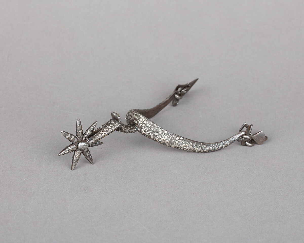 Rowel Spur (Left), Iron alloy, silver, British