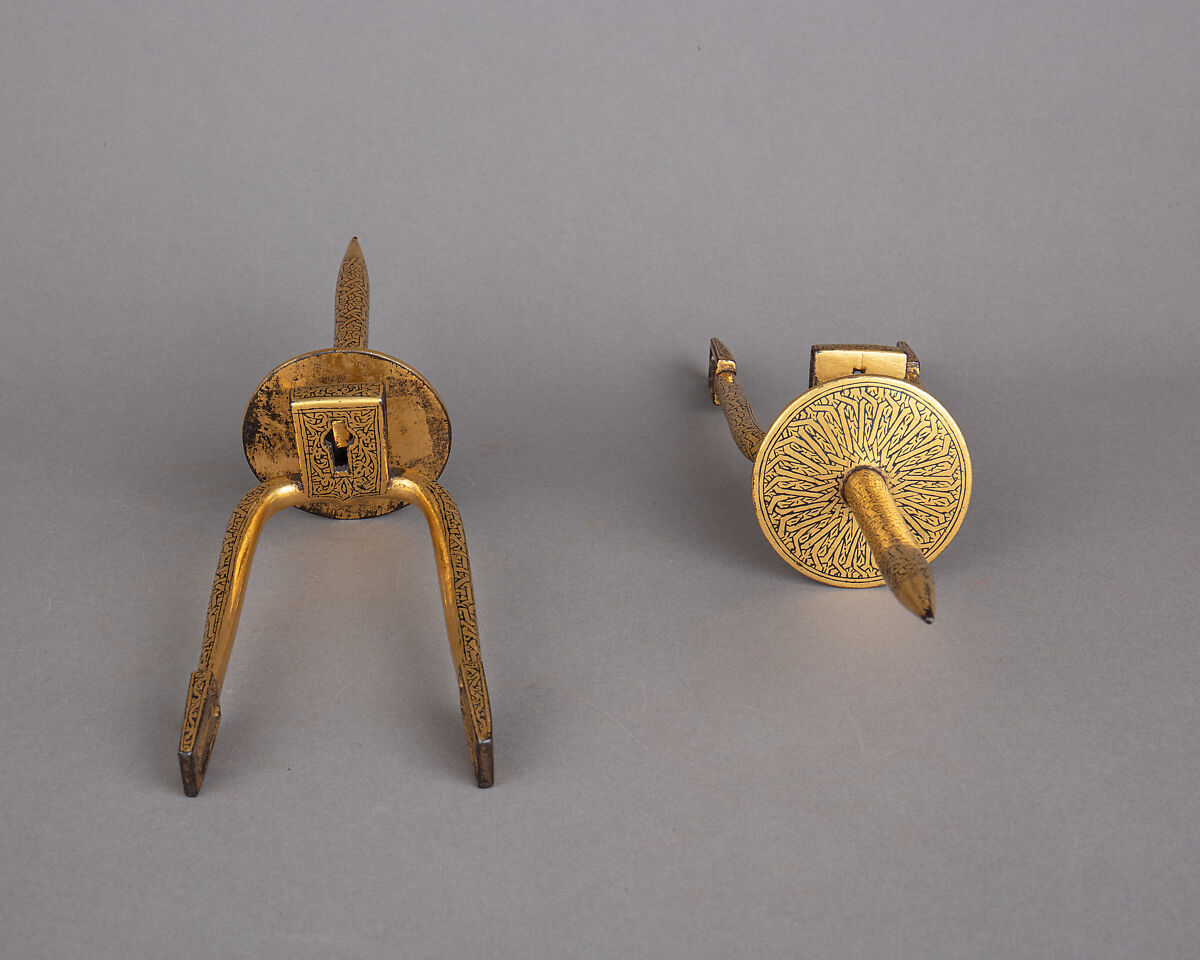Pair of Prick Spurs, Iron alloy, gold, Moroccan