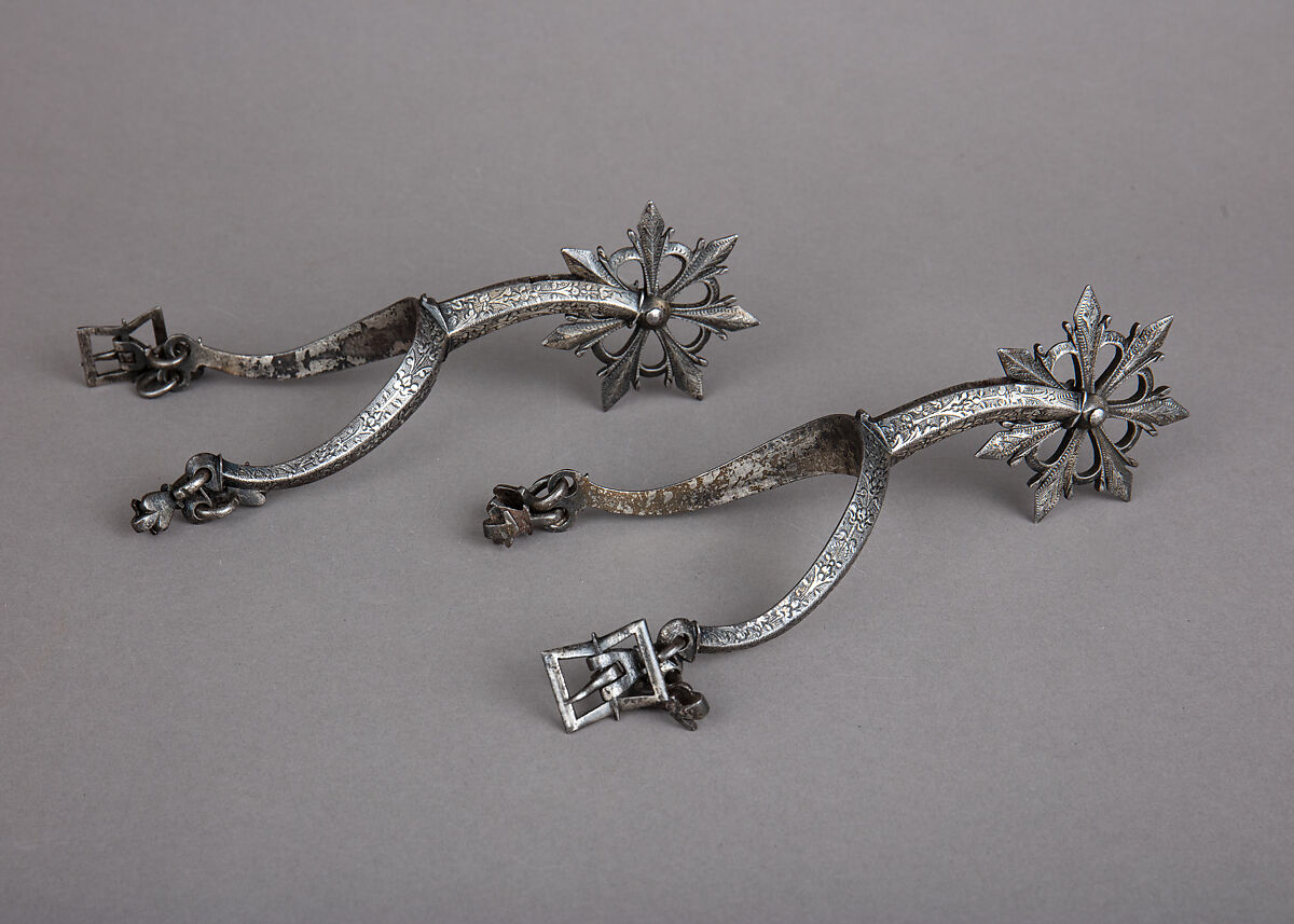 Pair of Rowel Spurs, Iron alloy, silver, probably German