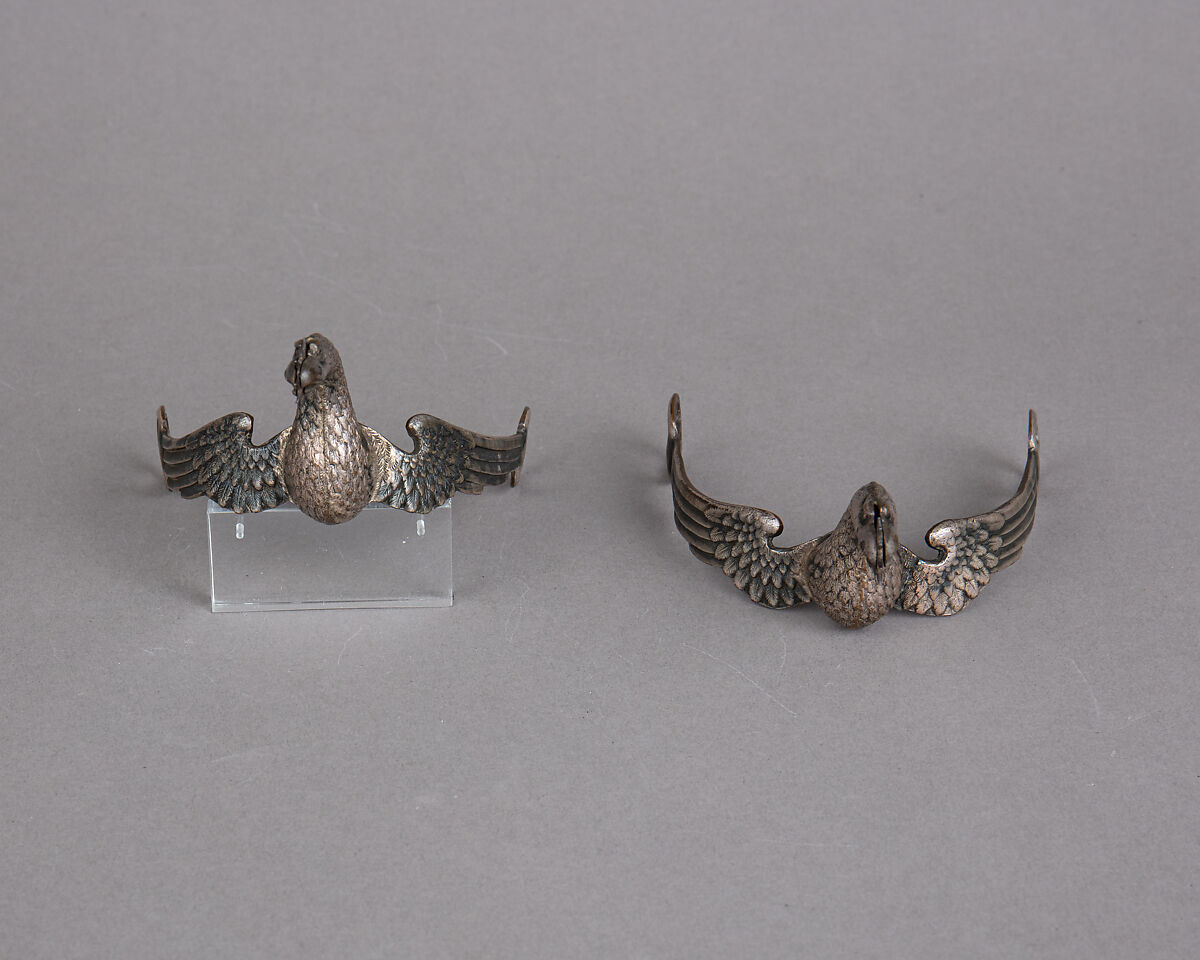 Pair of Rowel Spurs, Copper alloy, silver, iron, American