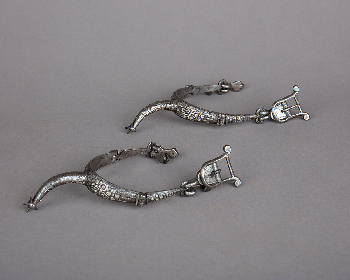 Pair of Rowel Spurs, Iron alloy, silver, German 