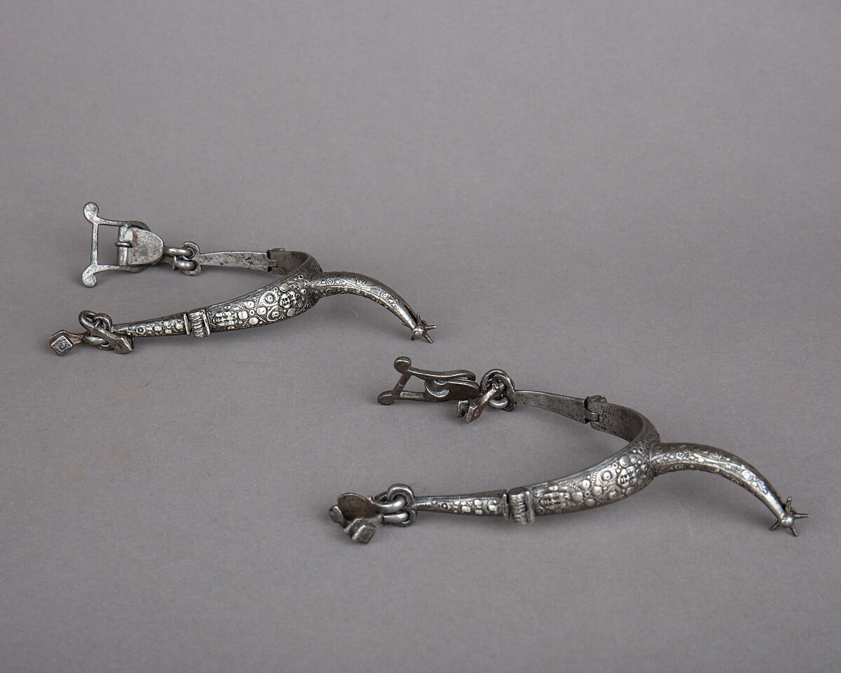 Pair of Rowel Spurs, Iron alloy, silver, German