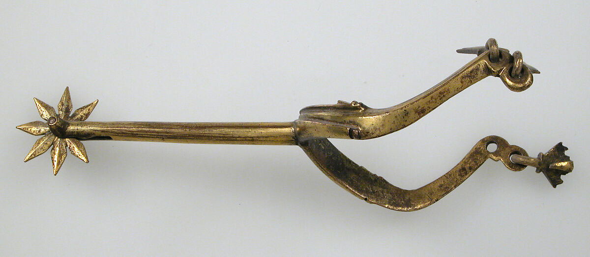 Pair of Rowel Spurs, Copper alloy, gold, German 