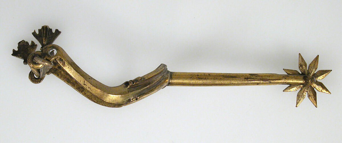 Pair of Rowel Spurs, Copper alloy, gold, German