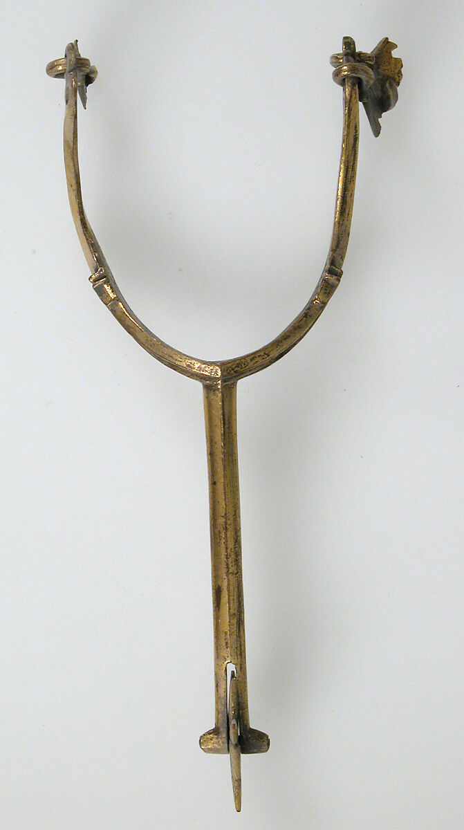 Pair of Rowel Spurs, Copper alloy, gold, German