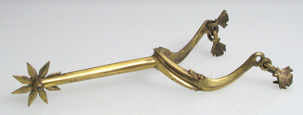 Pair of Rowel Spurs, Copper alloy, gold, German