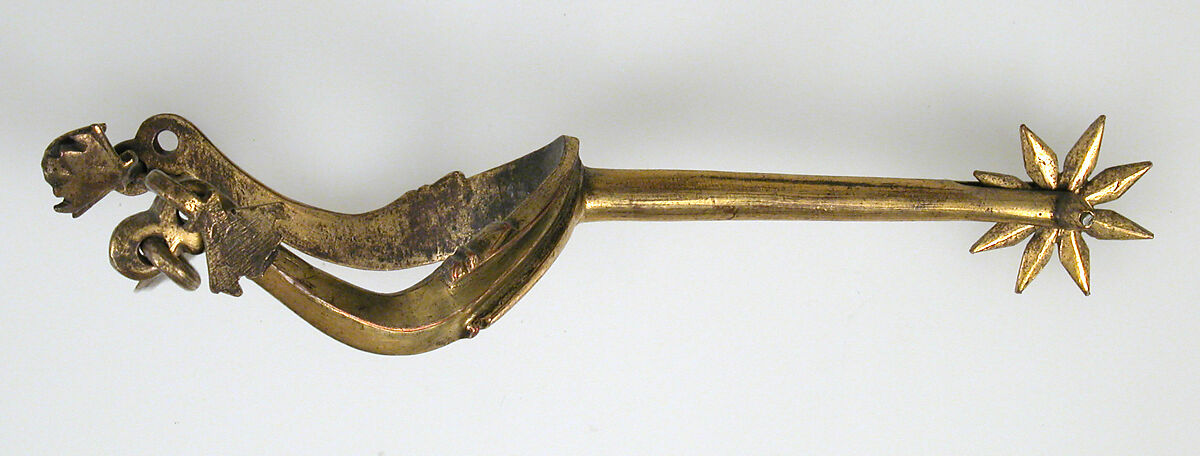 Pair of Rowel Spurs, Copper alloy, gold, German