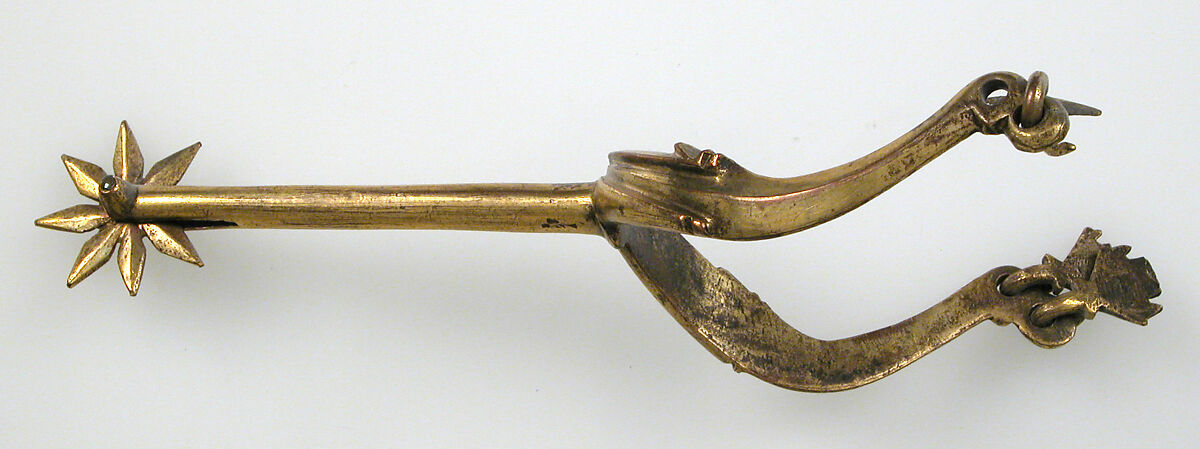 Pair of Rowel Spurs, Copper alloy, gold, German
