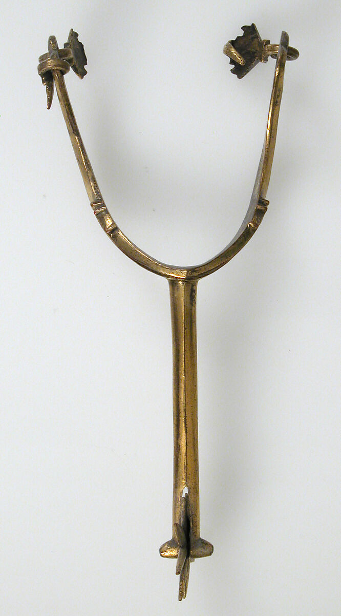 Pair of Rowel Spurs, Copper alloy, gold, German