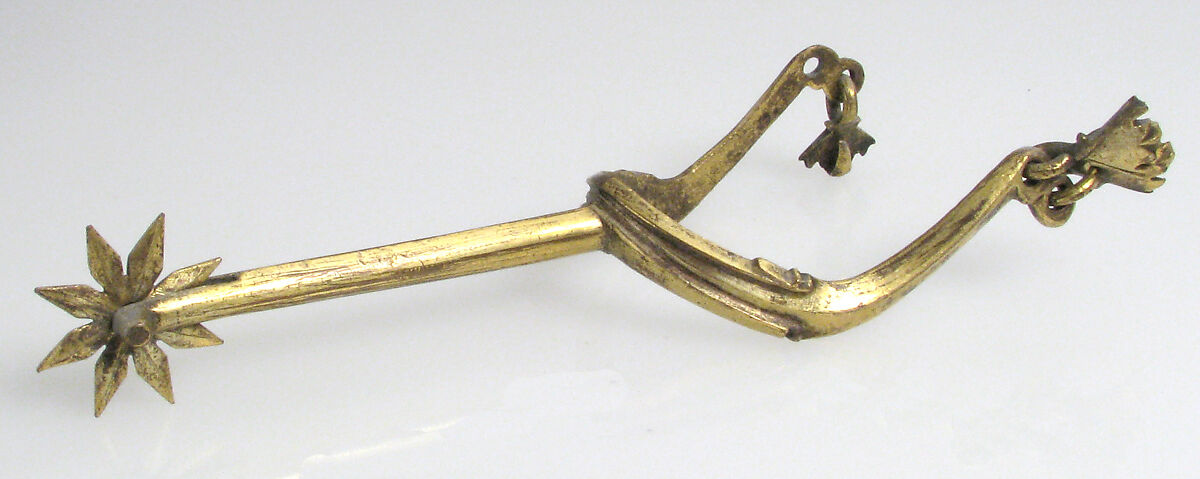 Pair of Rowel Spurs, Copper alloy, gold, German