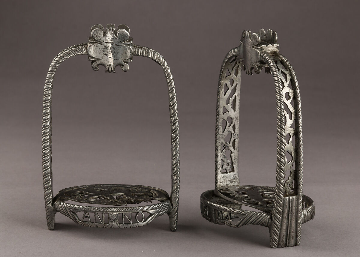 Pair of Stirrups, Iron alloy, German, possibly Saxony 