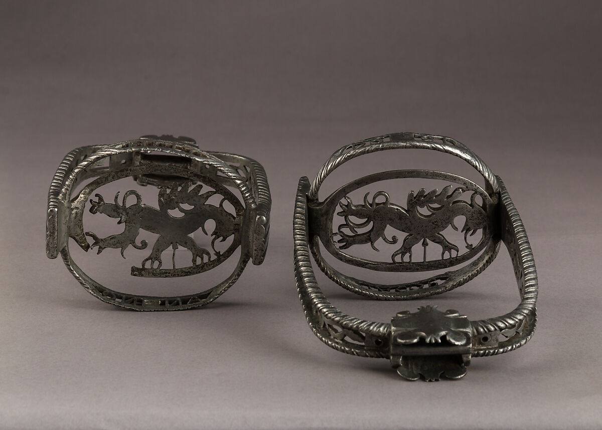 Pair of Stirrups, Iron alloy, German, possibly Saxony