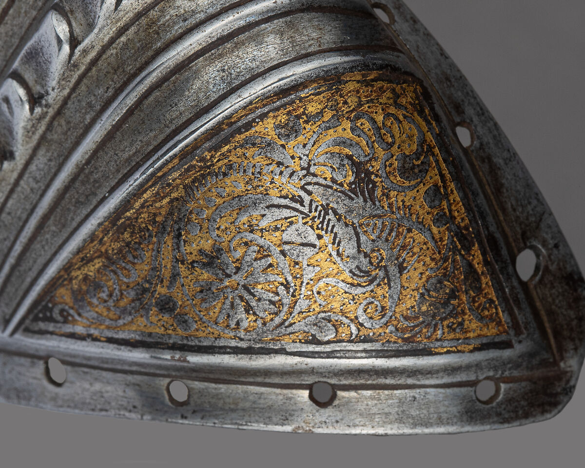 Toe Caps for a Pair of Foot Defenses (Sabatons), Steel, gold, German, Augsburg