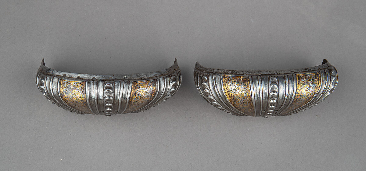 Toe Caps for a Pair of Foot Defenses (Sabatons), Steel, gold, German, Augsburg