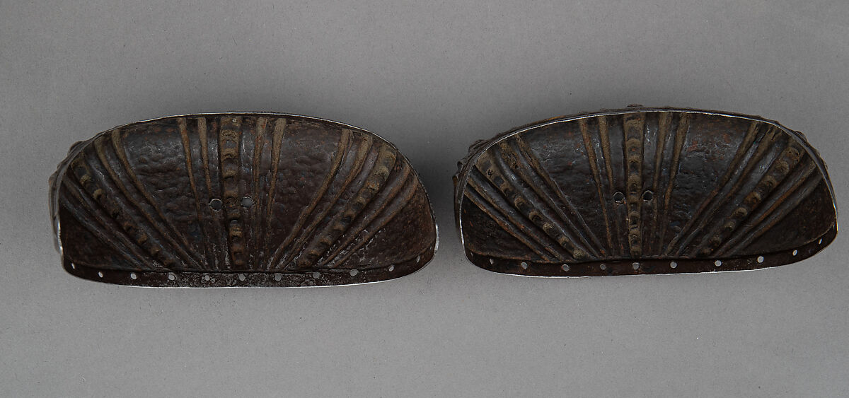 Toe Caps for a Pair of Foot Defenses (Sabatons), Steel, gold, German, Augsburg