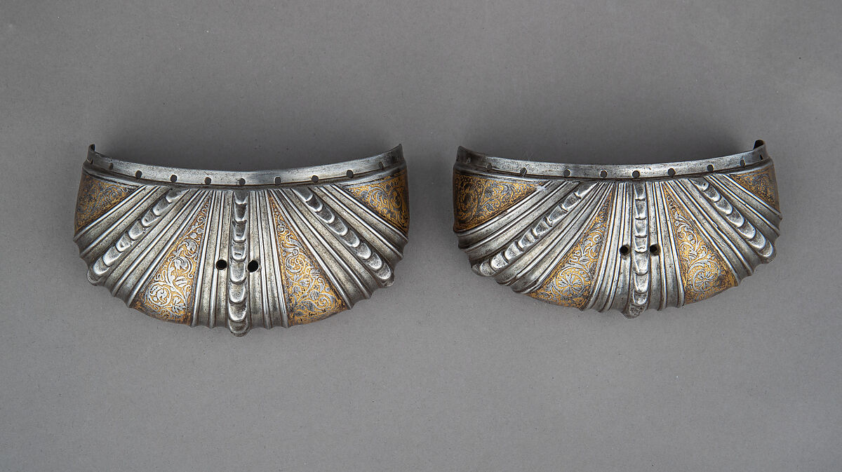 Toe Caps for a Pair of Foot Defenses (Sabatons), Steel, gold, German, Augsburg