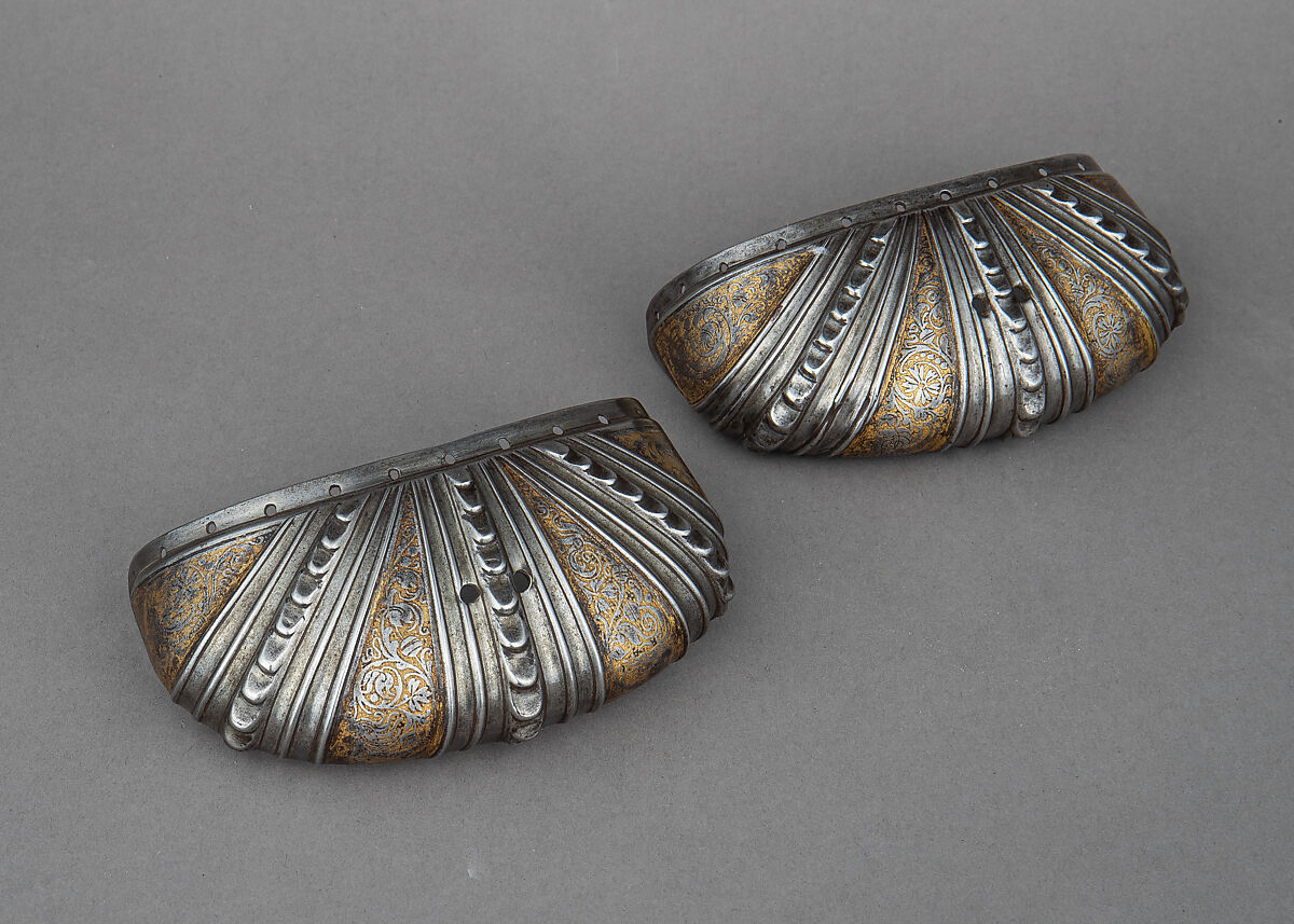 Toe Caps for a Pair of Foot Defenses (Sabatons), Steel, gold, German, Augsburg 