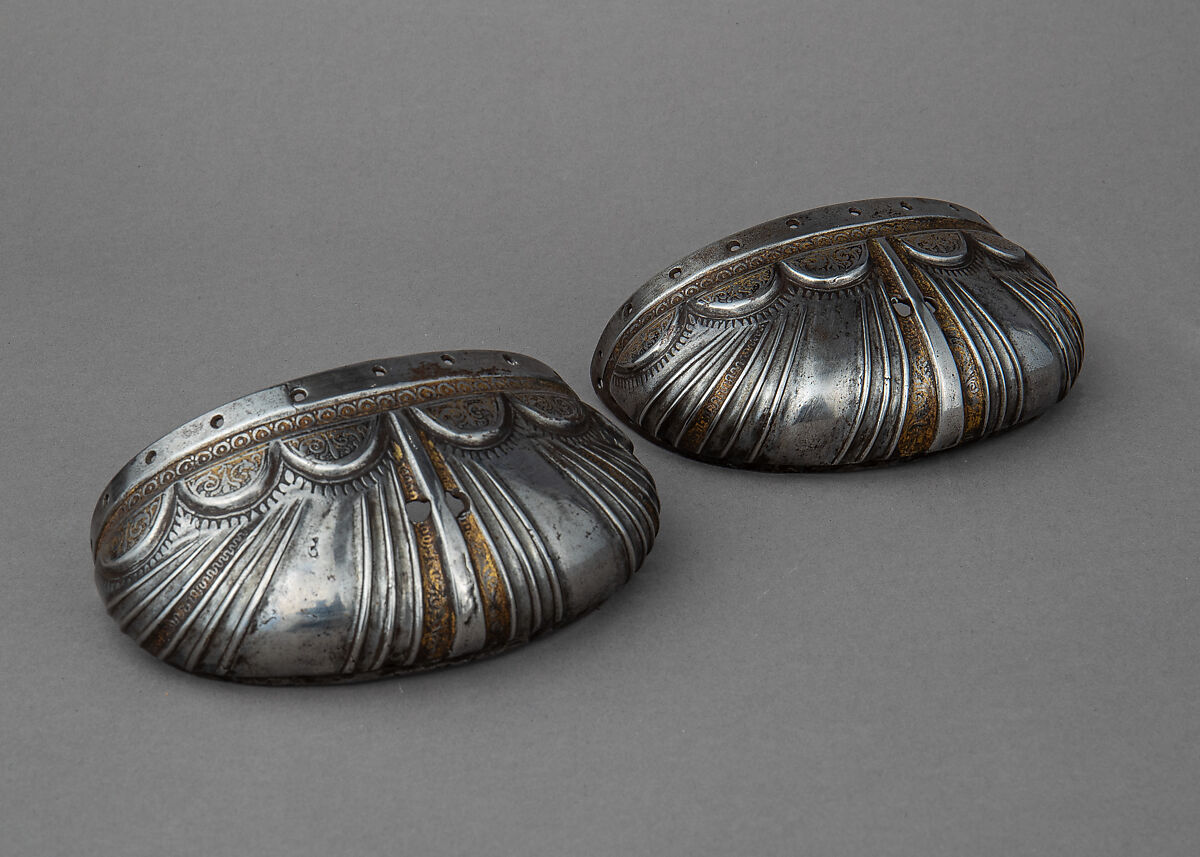 Toe Caps for a Pair of Foot Defenses (Sabatons), Steel, gold, German, Augsburg 