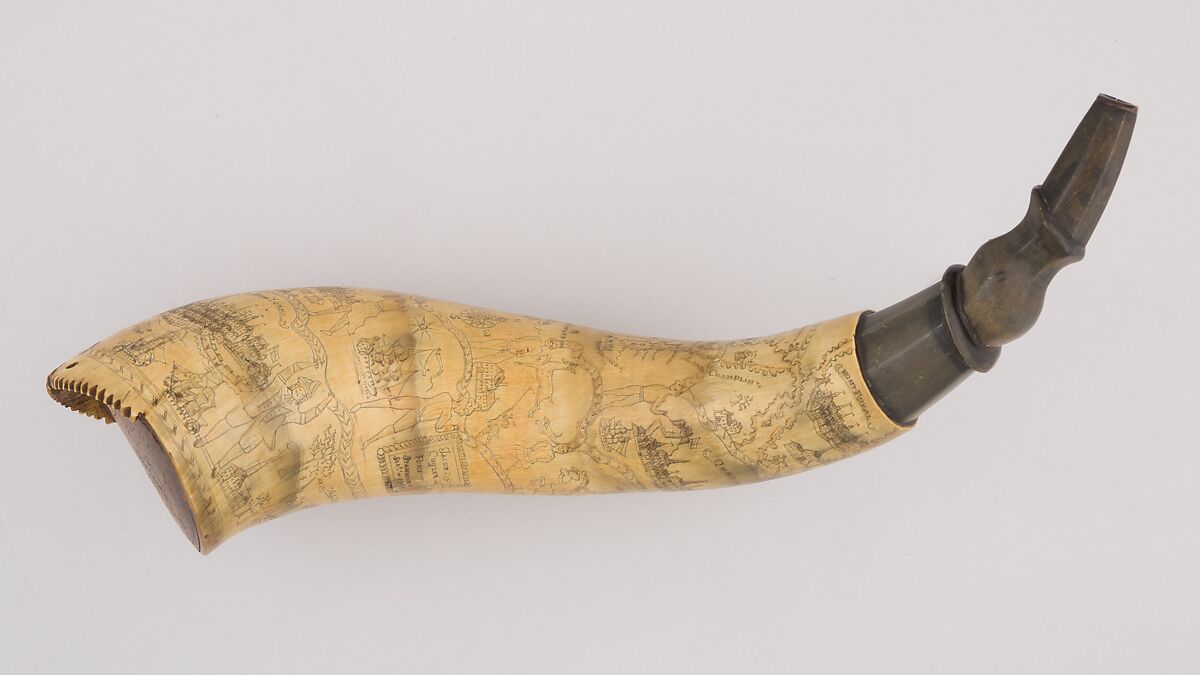 Powder Horn, Horn (cow), wood (poplar), Colonial American, Fort Stanwix, Rome, New York