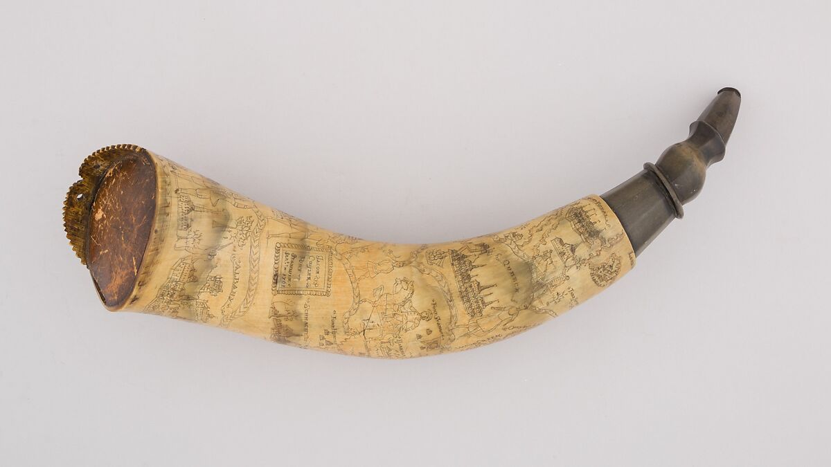 Powder Horn, Horn (cow), wood (poplar), Colonial American, Fort Stanwix, Rome, New York 