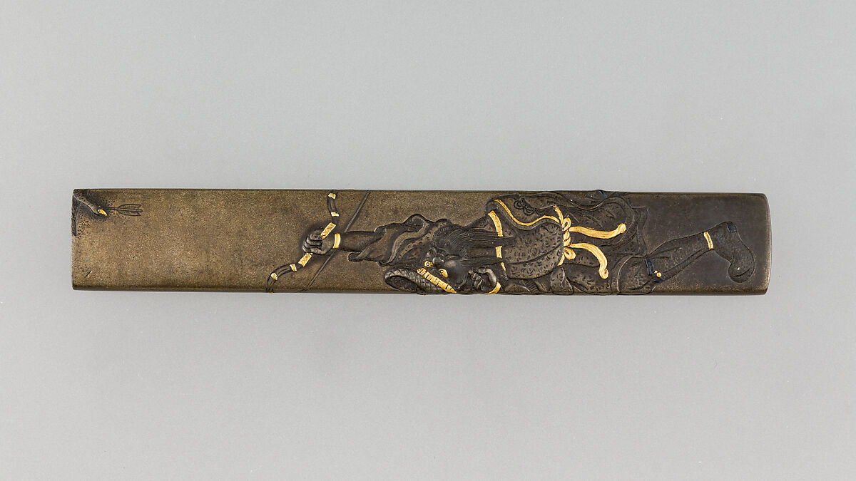 Knife Handle (Kozuka), Copper-silver alloy (shibuichi), gold, Japanese 