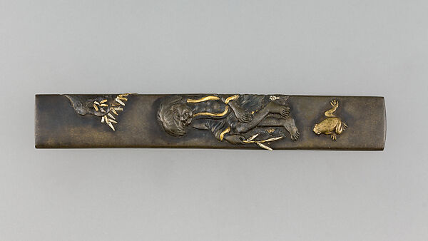 Knife Handle (Kozuka), Copper-silver alloy (shibuichi), gold, copper alloy (sentoku), Japanese 