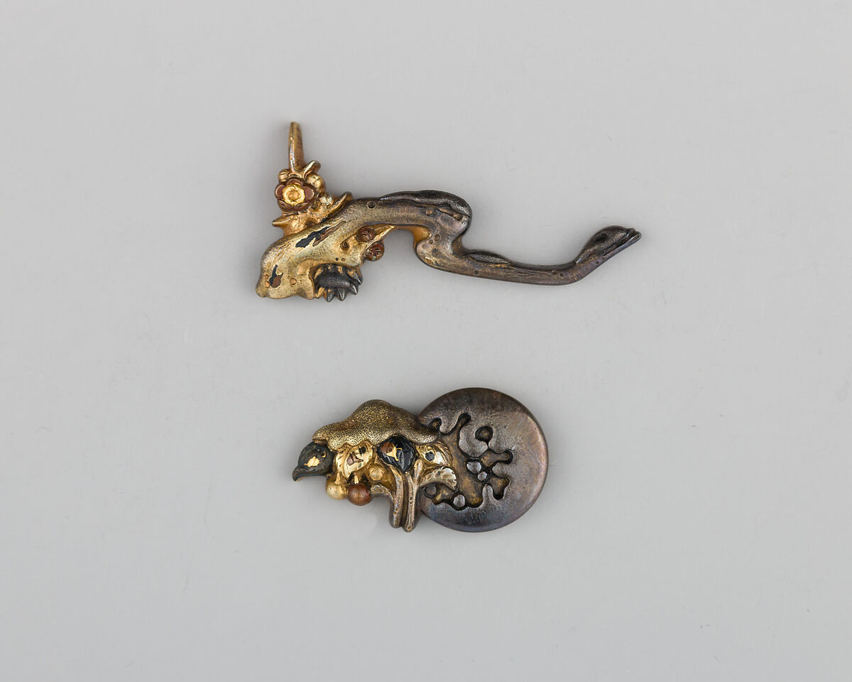 Pair of Sword-Grip Ornaments (Menuki), Gold, silver, copper, copper-gold alloy (shakudō), Japanese 