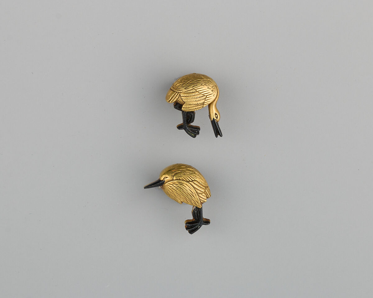 Pair of Sword-Grip Ornaments (Menuki), Copper-gold alloy (shakudō), gold, Japanese 