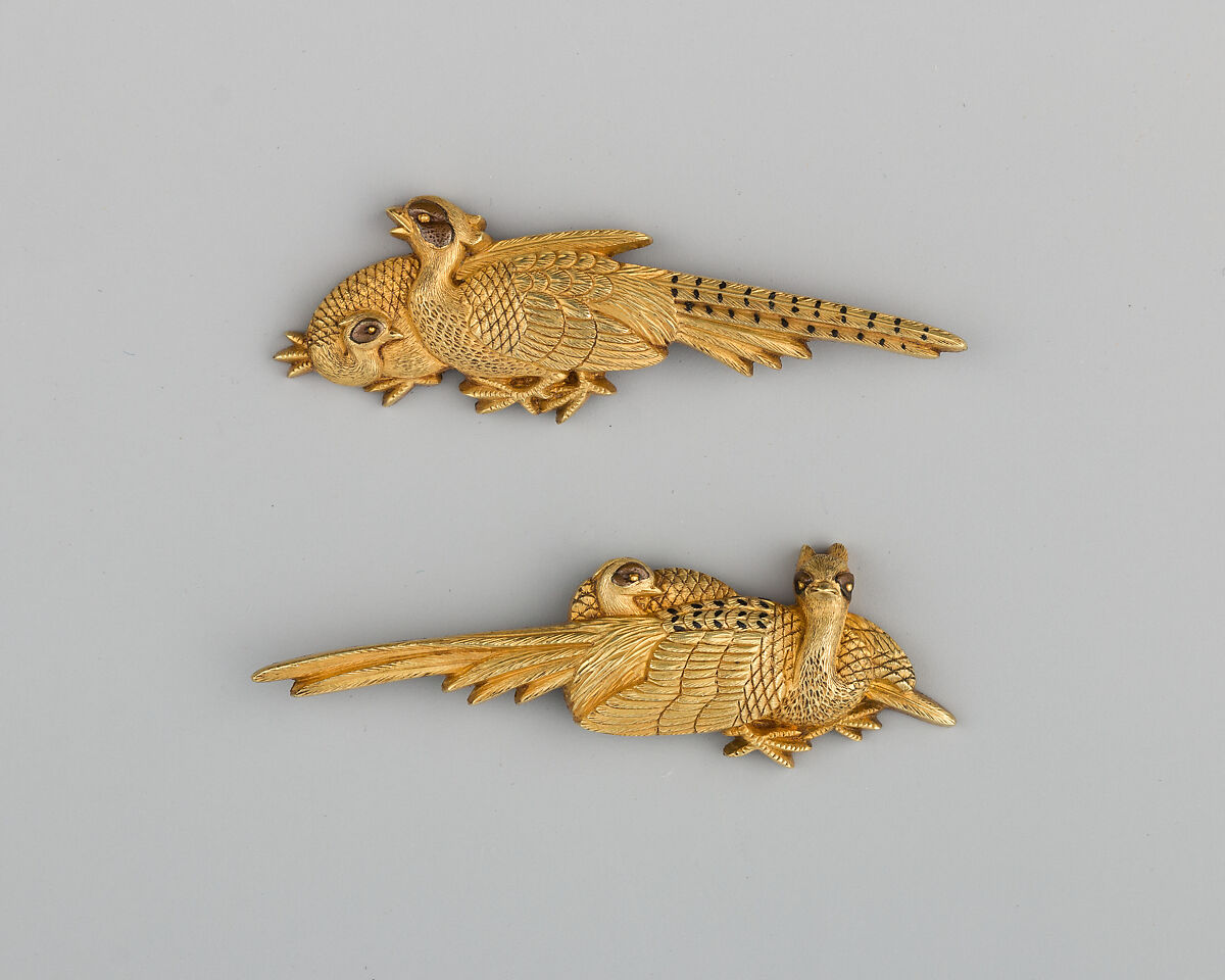 Pair of Sword-Grip Ornaments (Menuki), Copper, gold, copper-gold alloy (shakudō), Japanese 