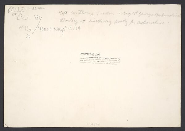 Anthony Tudor and George Balanchine Toasting at a Birthday Party for Balanchine, Sid Grossman (American, 1913–1955), Gelatin silver print