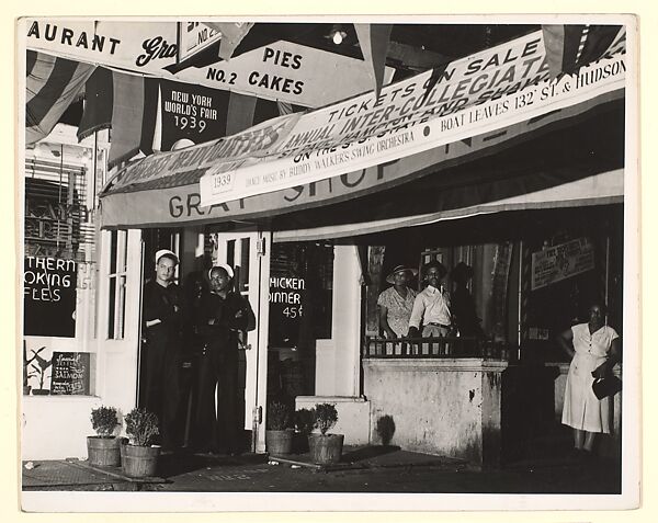 [Sailors and Pedestrians Outside of a Restaurant, New York], Sid Grossman (American, 1913–1955), Gelatin silver print 