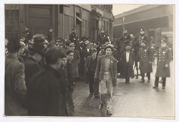 [Workers and Mounted Policemen, New York], Sid Grossman (American, 1913–1955), Gelatin silver print 