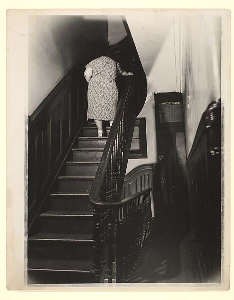 [Woman Ascending Stairs of Apartment Building, New York], Sid Grossman (American, 1913–1955), Gelatin silver print 