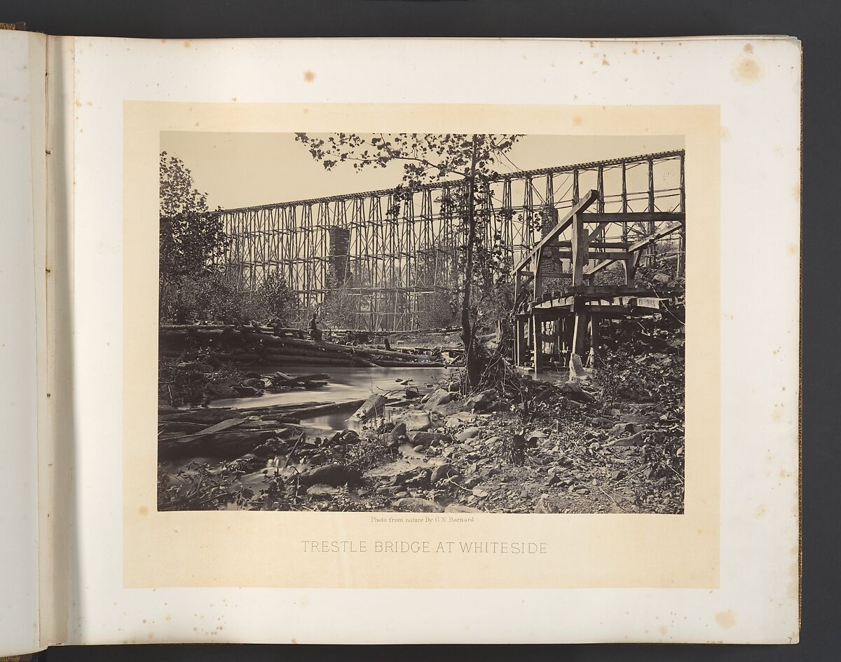 Trestle Bridge at Whiteside, George N. Barnard (American, 1819–1902), Albumen silver print from glass negative 