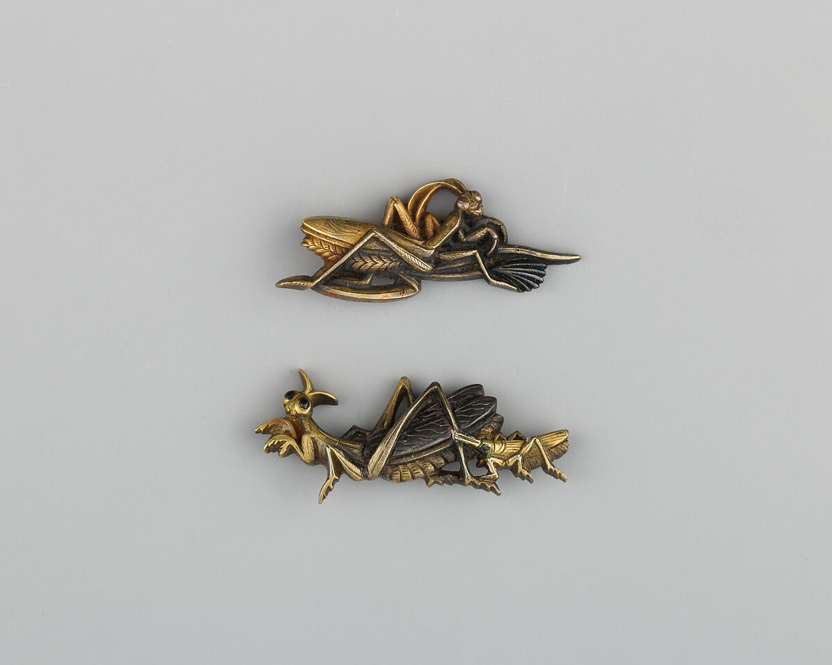 Pair of Sword-Grip Ornaments (Menuki), Gold, possibly silver, copper-silver alloy (shibuichi), copper, Japanese 