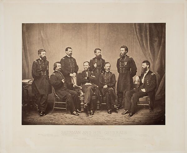 Sherman and His Generals, Mathew B. Brady (American, born Ireland, 1823?–1896 New York), Albumen silver print from glass negative 