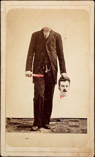[Decapitated Man Holding Knife and Head], Unknown (American), Albumen silver print from glass negative with applied color 