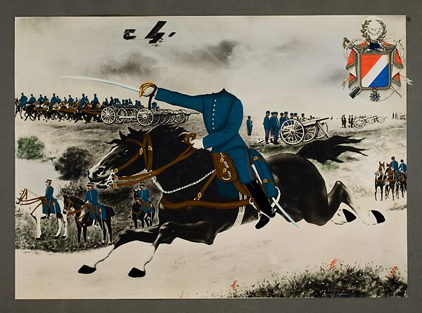 [Headless Cavalry Soldier Charging with Sword Drawn], Unknown (French), Gelatin silver print with applied color 