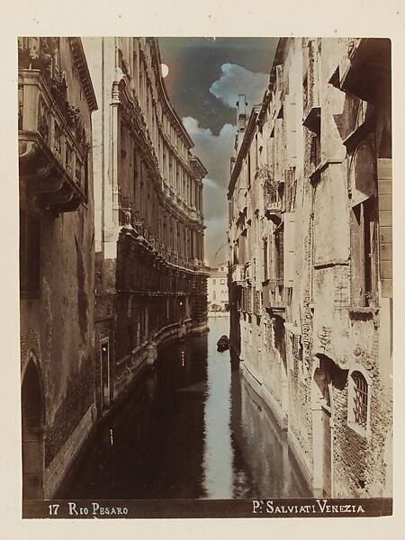 17 Rio Pesaro, Venice, Paolo Salviati (Italian, active ca. 1860–80), Albumen silver print from glass negative with applied color 