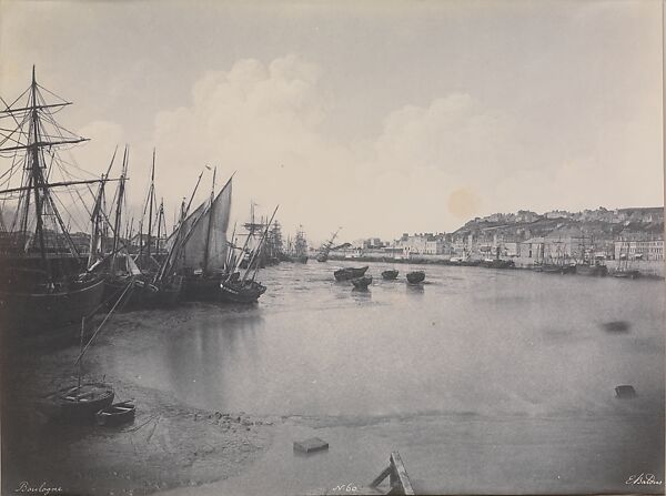 Boats at Low Tide, Boulogne, Edouard Baldus (French (born Prussia), 1813–1889), Salted paper print from paper negative 