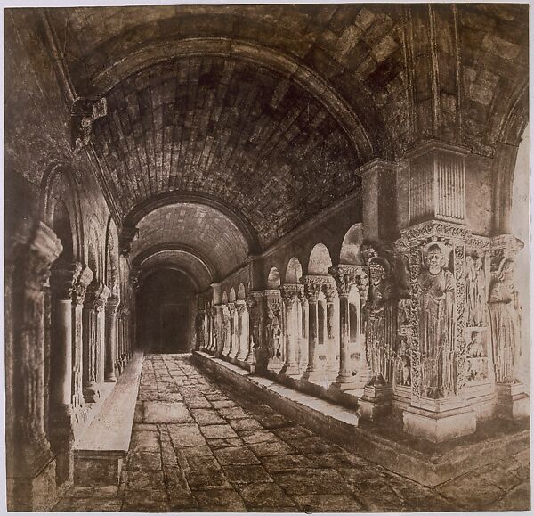 Cloister of Saint-Trophîme, Arles, Edouard Baldus (French (born Prussia), 1813–1889), Salted paper print from paper negatives with applied media 