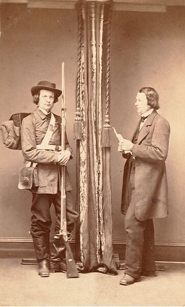 [Self-Portrait as Soldier and Civilian], A. M. Allen (American, 1823–1900), Albumen silver print from glass negative 