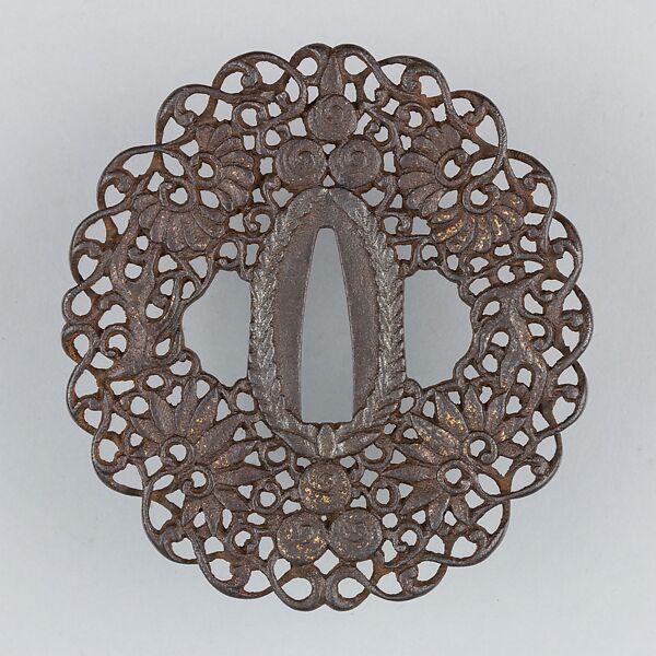Sword Guard (Tsuba), Iron, gold, copper, Japanese